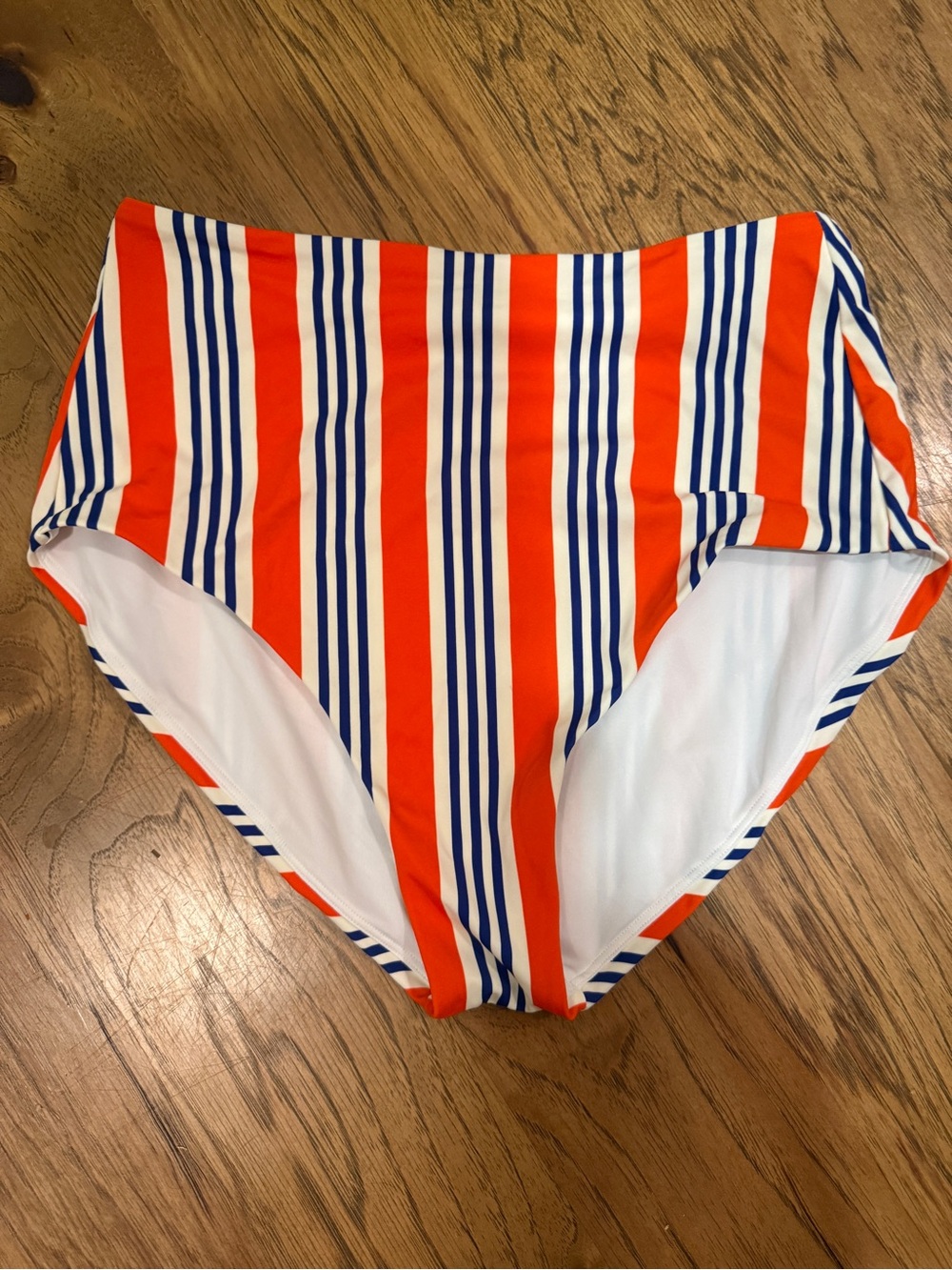 Hanna Andersson Women’s High-Waist Swim Bottoms in Orange and Blue Stripes